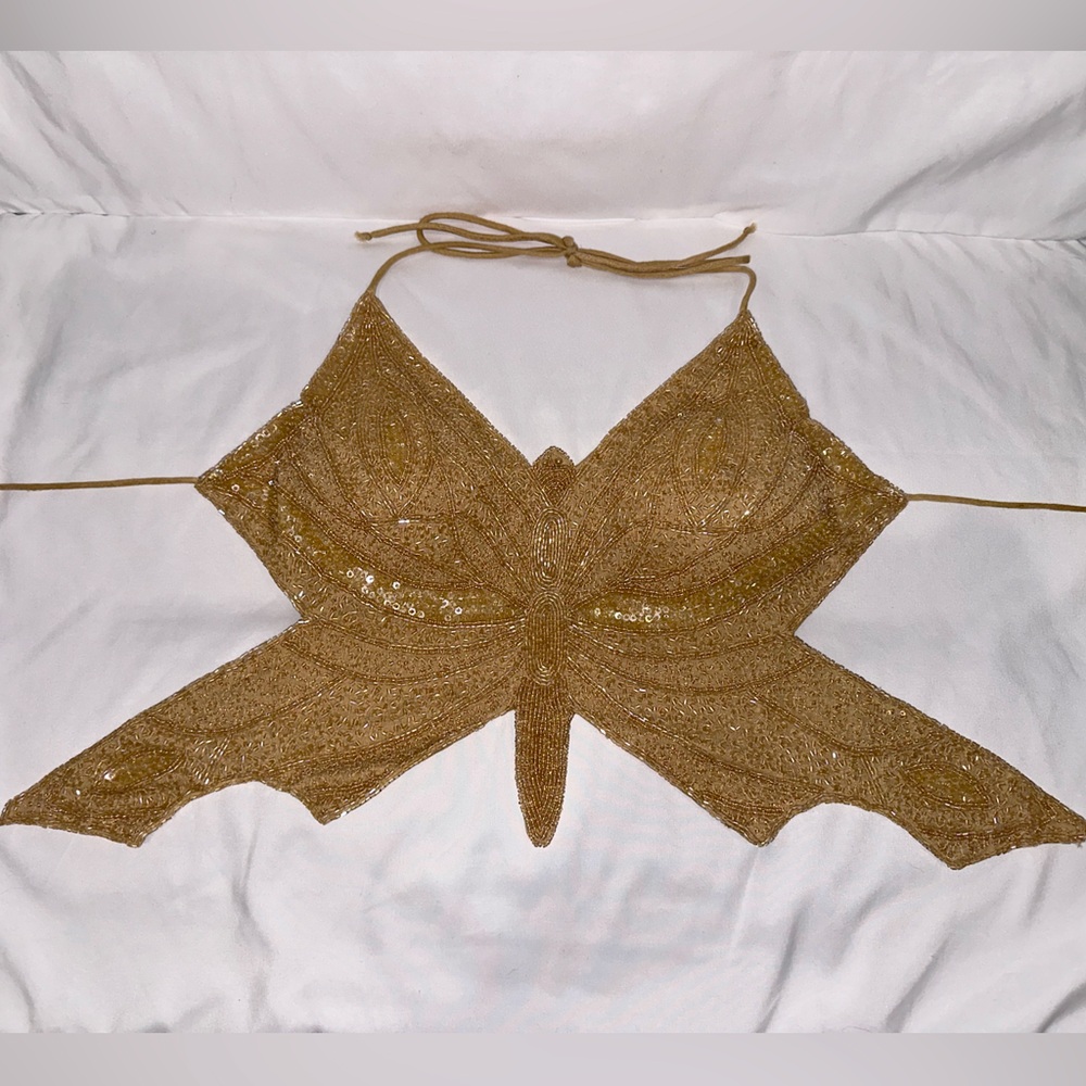 NWOT Y2K Vintage Beaded Backless Butterfly Top